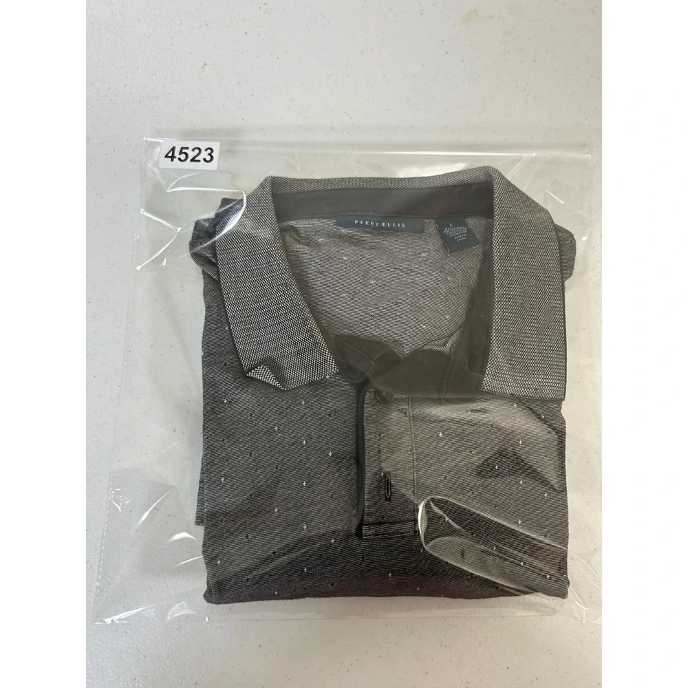 Perry‎ Ellis Mens Gray Micro Dot Short Sleeve Polo Shirt Large 4523
